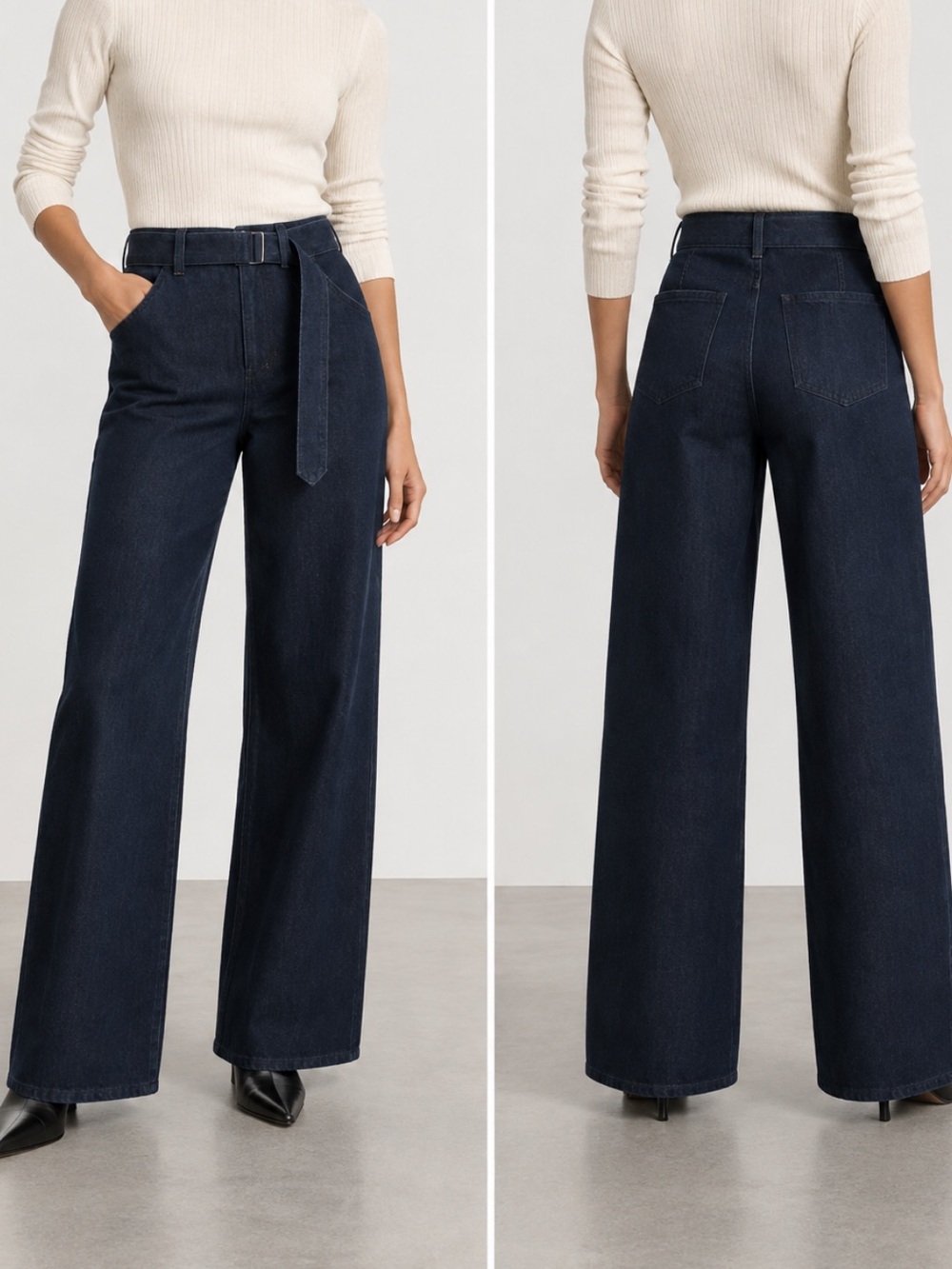 Zara NWT ZW Collection Belted Dark Indigo Denim Pants Jeans size 0